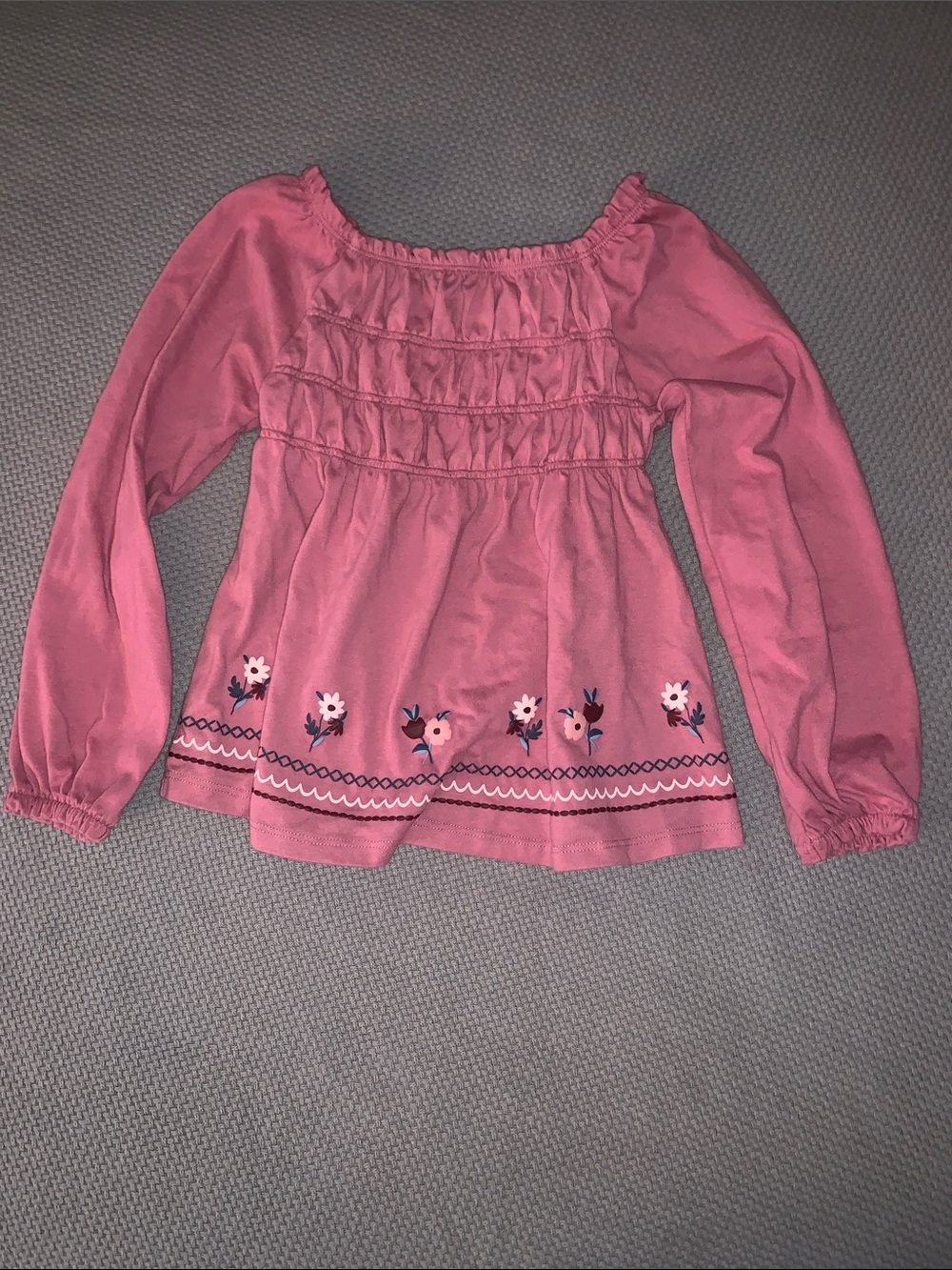 Kids Headquarters Pink Long-Sleeve Smocked Floral Top
